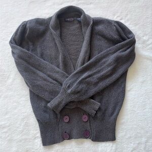 Purple Gray Double-Breasted Women's Flattering Cardigan with Shawl Collar